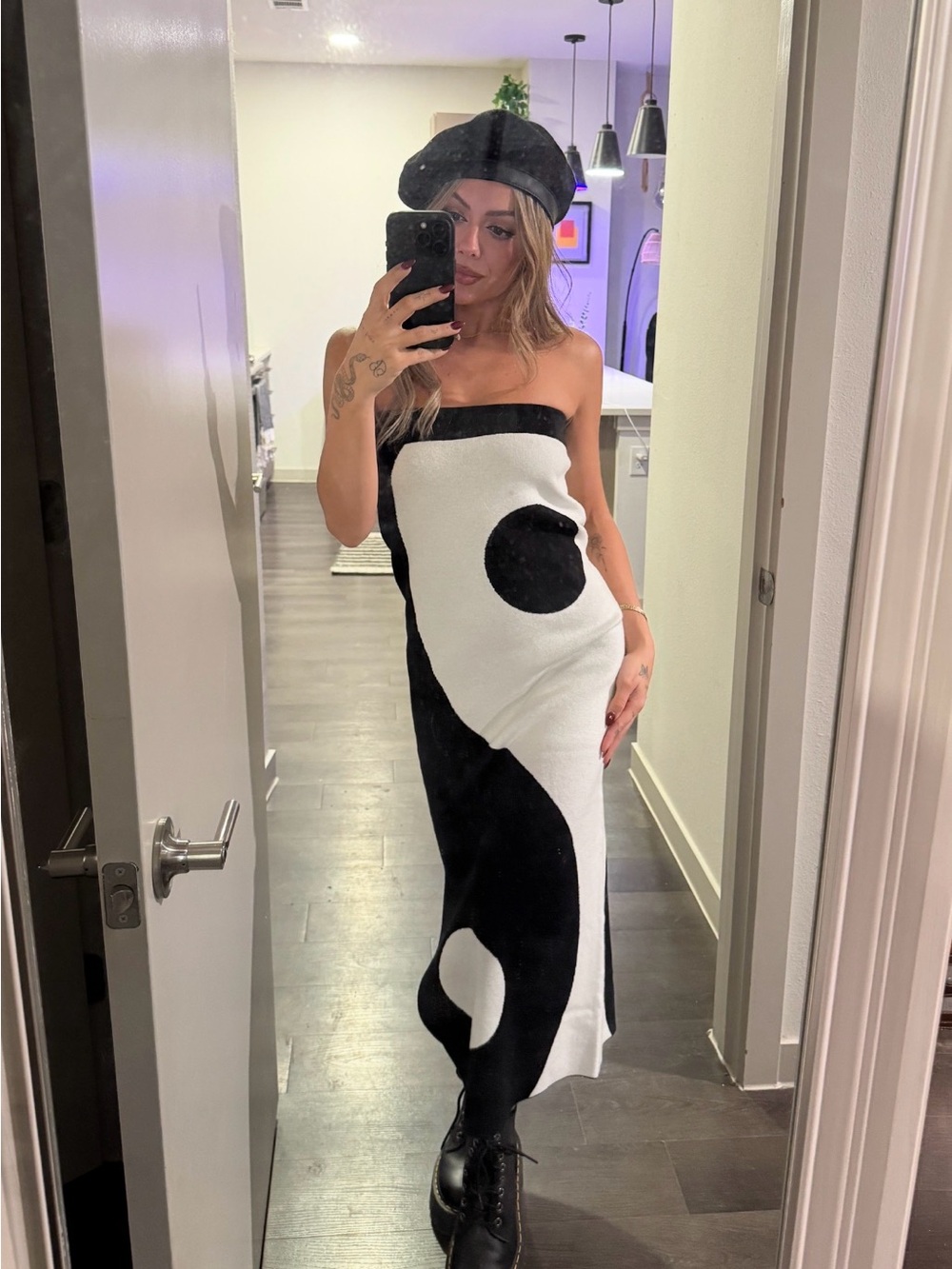Dressed in LALA Black & White Strapless Yin-Yang Knit Maxi
